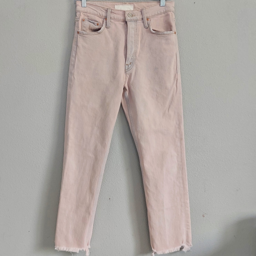 MOTHER Superior Tomcat Ankle Raw Hem Jeans Pink Size 27